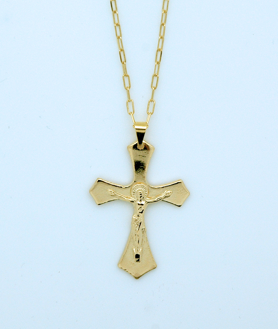 BCF21 - Brazilian Necklace, Gold Plated Crucifix, 1 1/2 in., 20 in. Chain