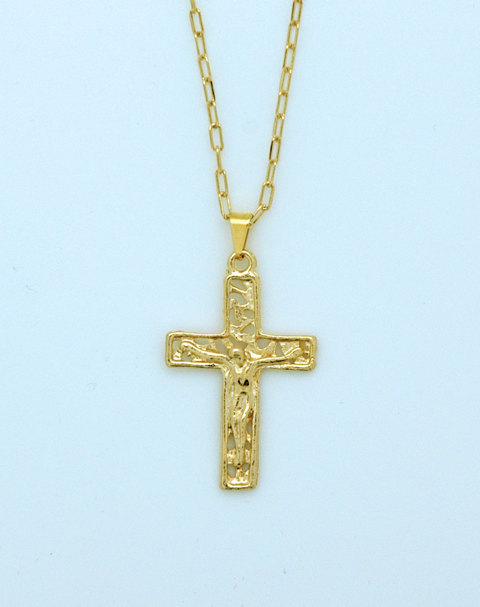 BCF70 - Brazilian Necklace, Gold Plated Crucifix, 1 1/2 in., 20 in. Chain