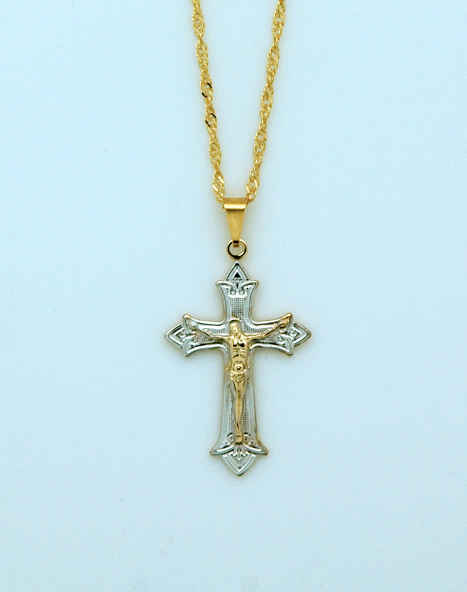 BCF84 - Brazilian Necklace, Gold & Silver Crucifix, 1 1/4 in., 20 in. Chain