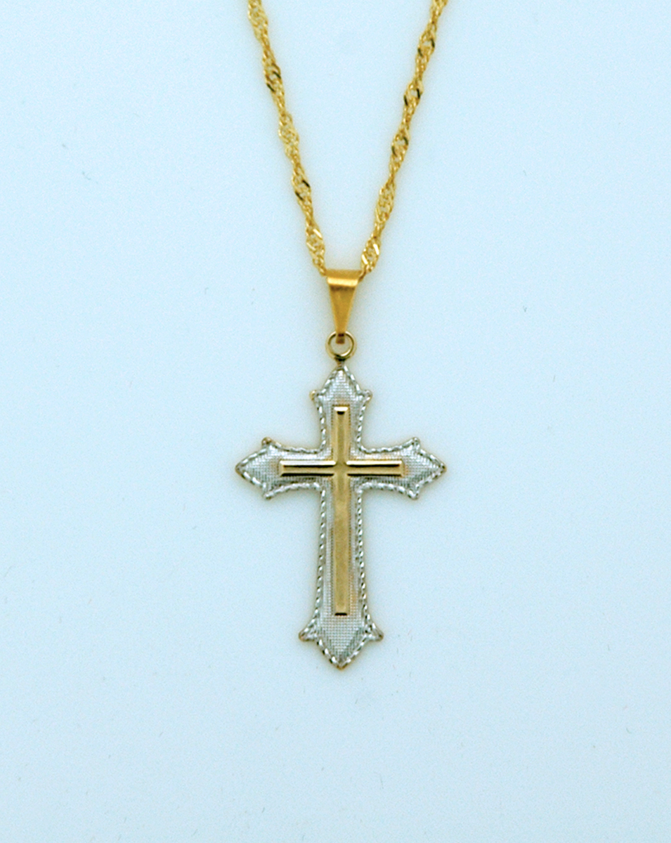BCF86 - Brazilian Necklace, Gold & Silver Cross, 1 1/8 in., 20 in. Chain