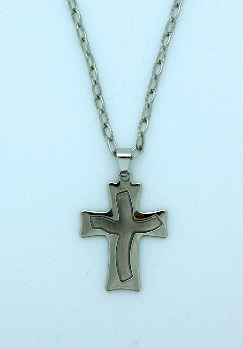 BCR03 - Brazilian Cross Necklace, Stainless Steel, 1 1/4 in., 20 in. Chain