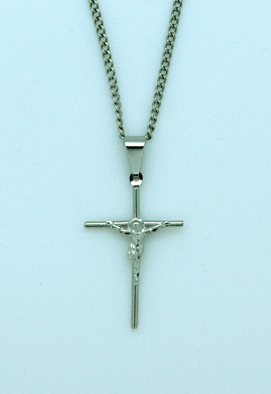 BCR22 - Brazilian Crucifix Necklace, Stainless Steel, 1 1/8 in., 20 in. Chain
