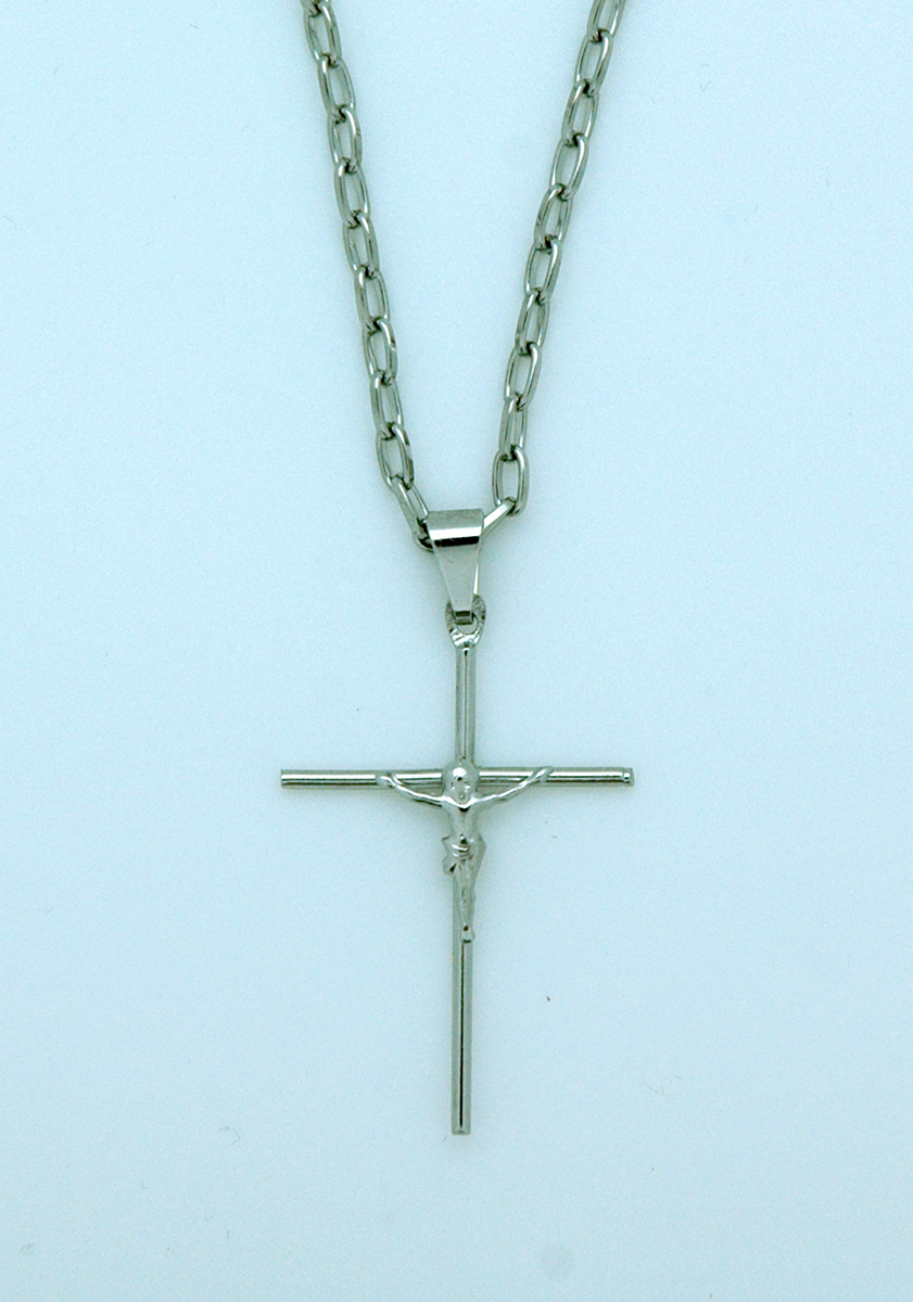 BCR32 - Brazilian Crucifix Necklace, Stainless Steel, 1 1/2 in., 20 in. Chain