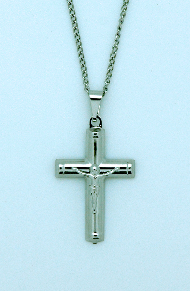 BCR53 - Brazilian Crucifix Necklace, Stainless Steel, 1 1/4 in., 20 in. Chain