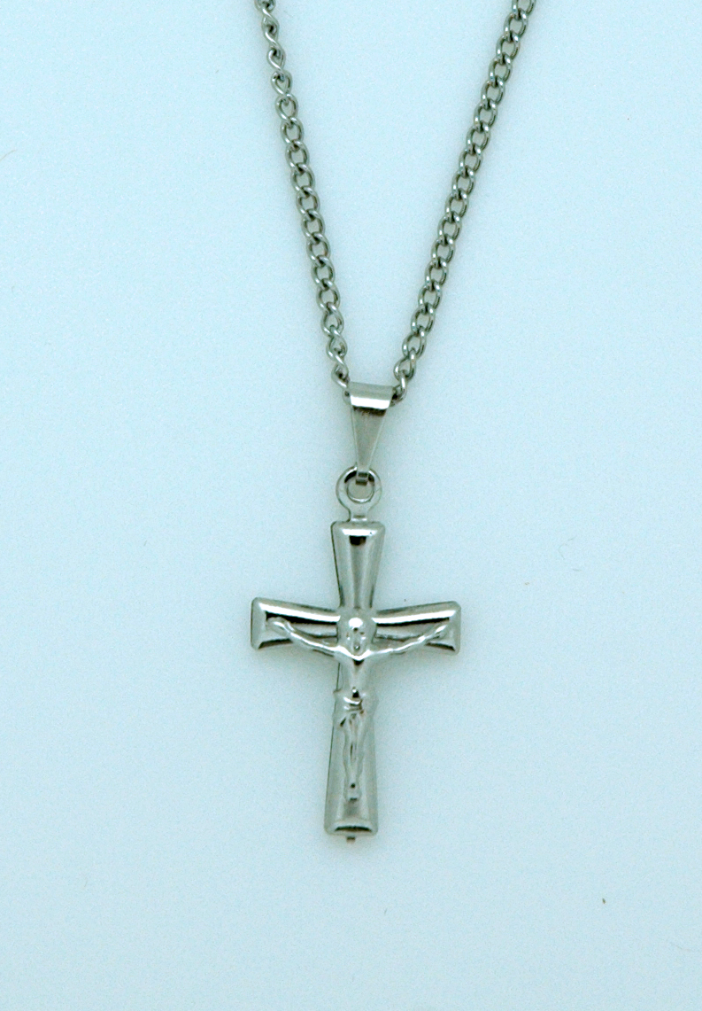 BCR56 - Brazilian Crucifix Necklace, Stainless Steel, 7/8 in., 20 in. Chain