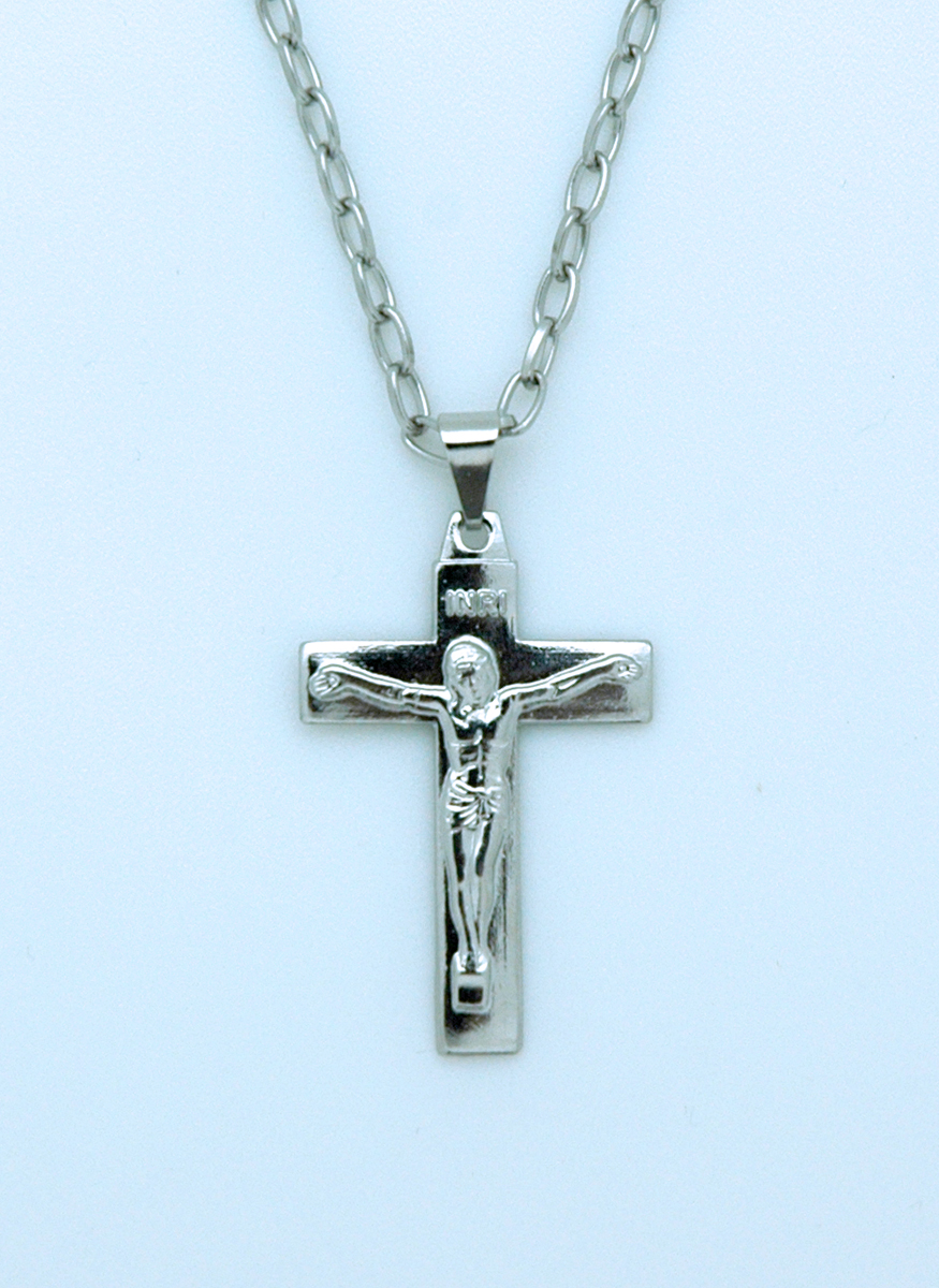 BCR74 - Brazilian Crucifix Necklace, Stainless Steel, 1 1/2 in., 20 in. Chain
