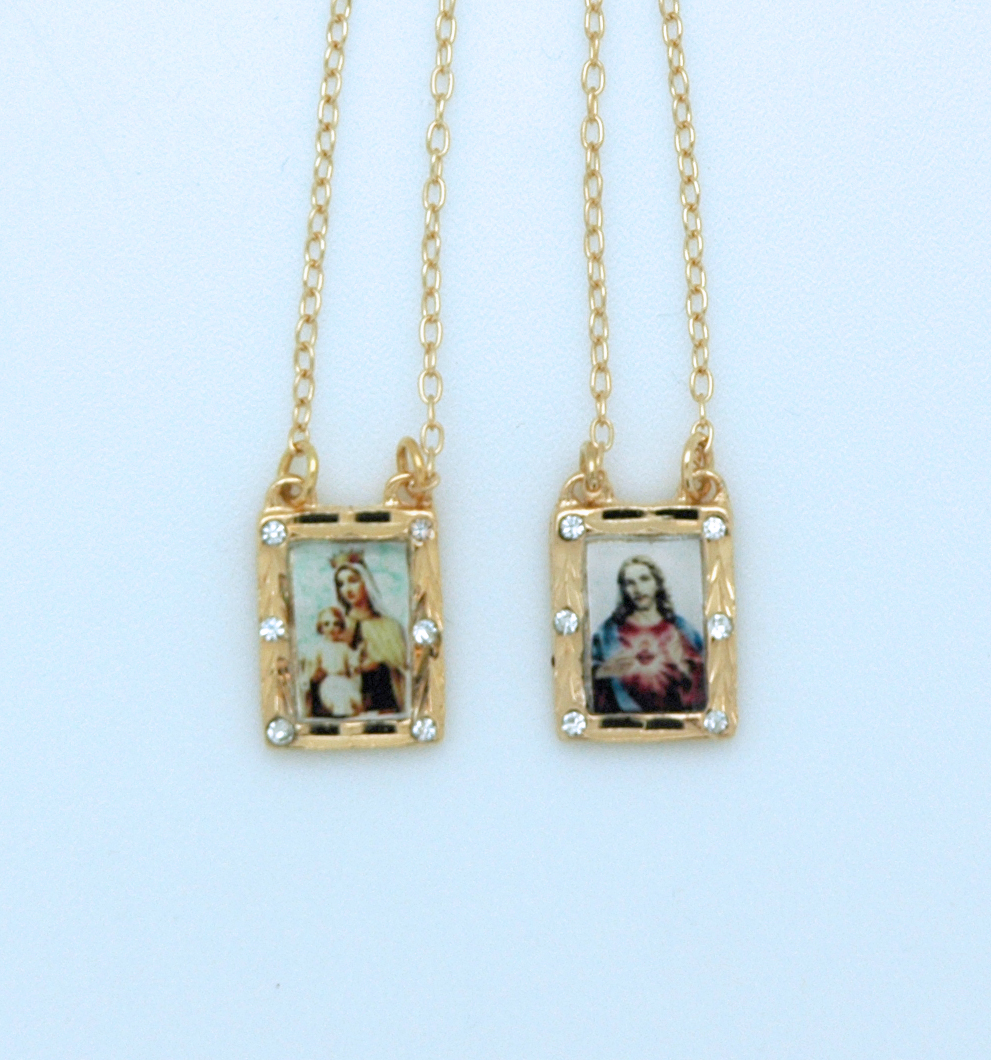 BF35 - Brazilian Gold Plated Scapular, Color Pictures, Crystals