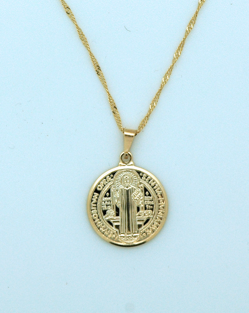 BMF321 - Brazilian Necklace, Gold Plated, St. Benedict, 20 in. Chain