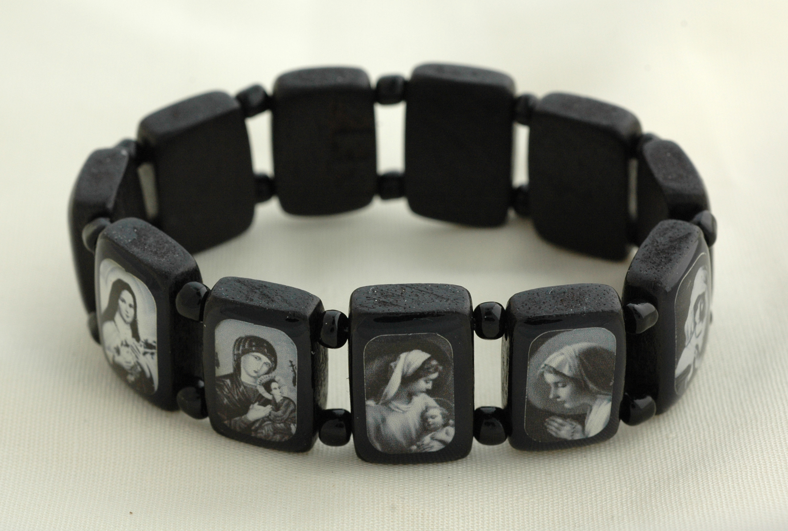 BVP12 - Brazilian Wood Saints Bracelet, Black, Black & White Pictures