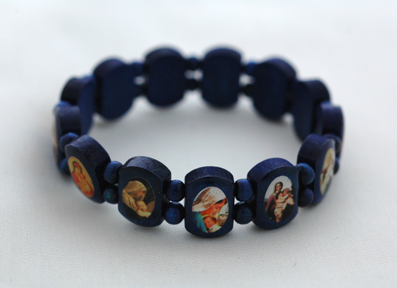 BP06MB - Brazilian Wood Bracelet, Blue, Madonnas