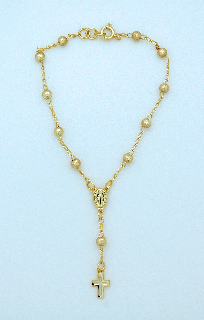BPS128 - Brazilian Gold Plated Rosary Bracelet, 4 mm. Matte Beads, Miraculous Medal