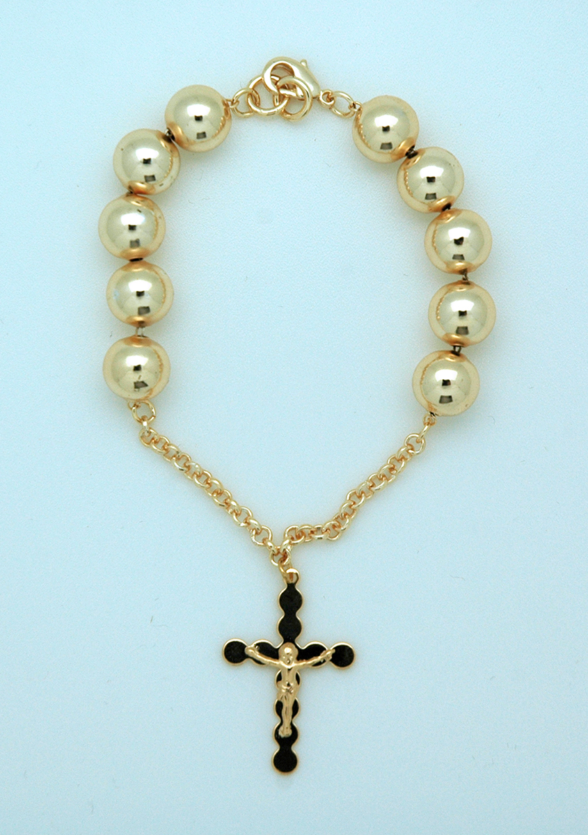 BPS138 - Brazilian Gold Plated Rosary Bracelet, 10 mm. Beads