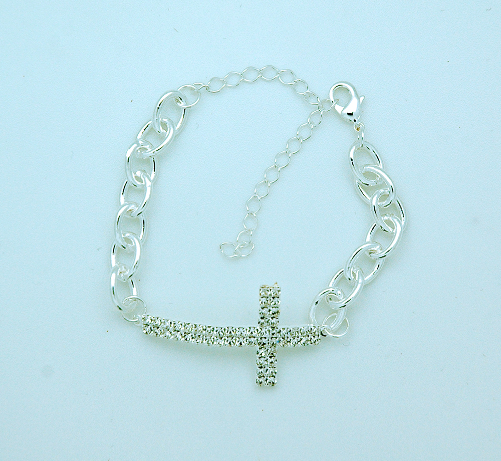 BPS21 - Brazilian Bracelet, Silver, Large Crystal Cross