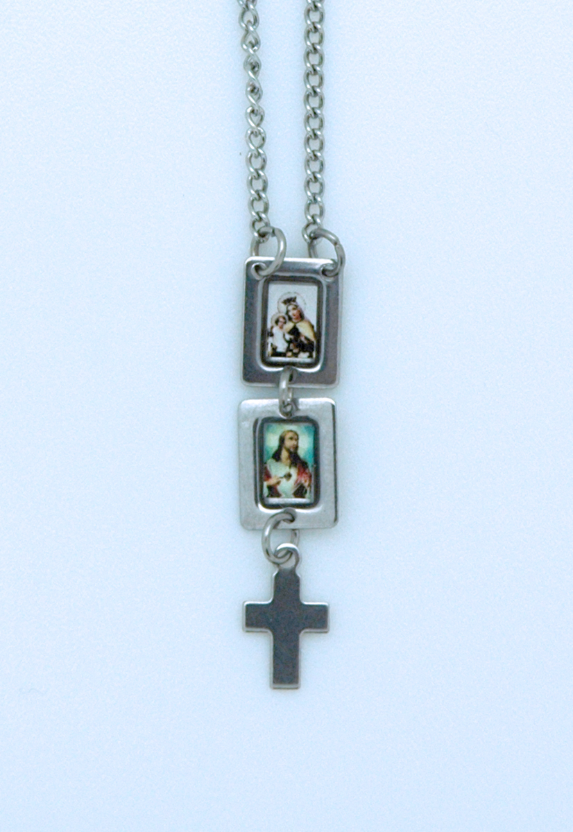 BR139G - Brazilian Stainless Steel Scapular, Color Pictures, Cross