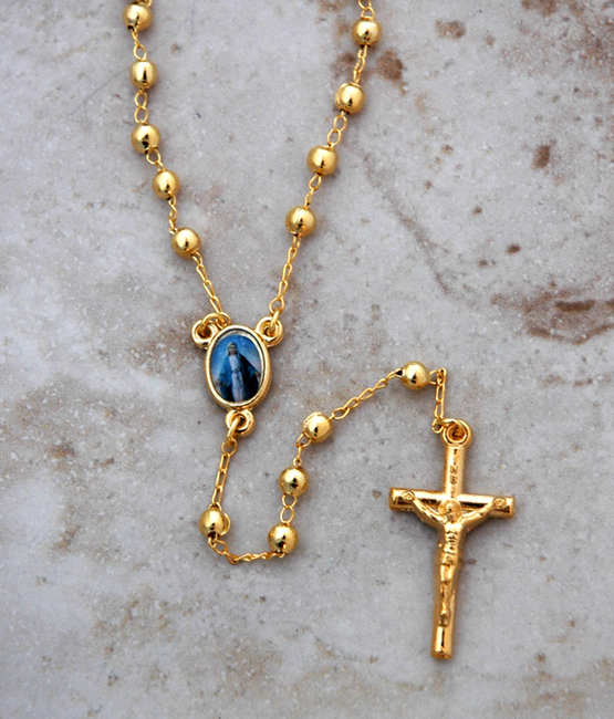 BTAE20GRG - Brazilian Rosary Necklace, Gold Plated with Our Lady of Grace