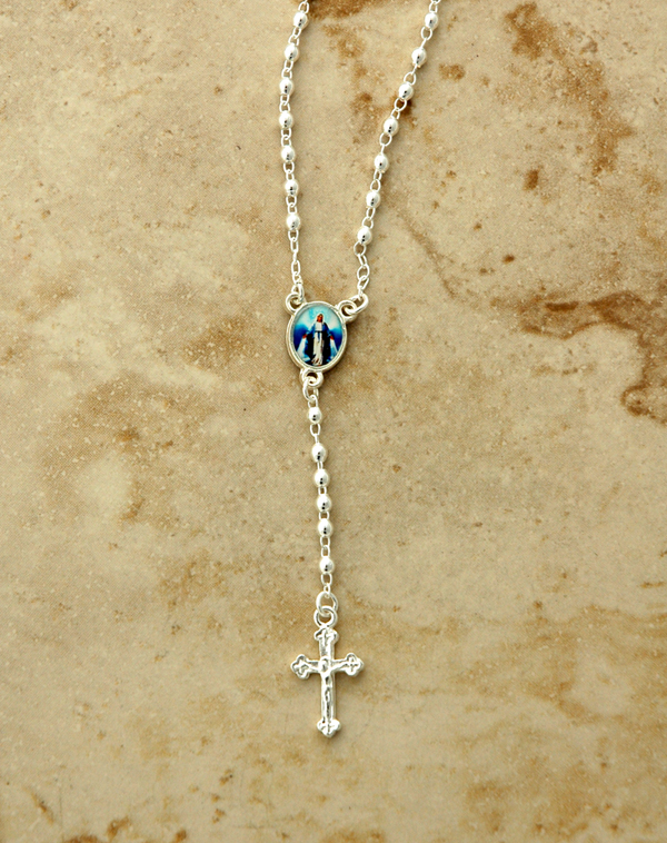 BTAE20GRS - Brazilian Rosary Necklace, Silver Plated with Our Lady of Grace
