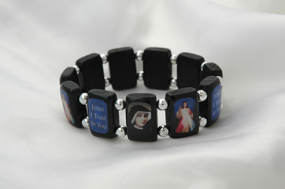 BVP155 - Brazilian Wood Bracelet, Black, Divine Mercy