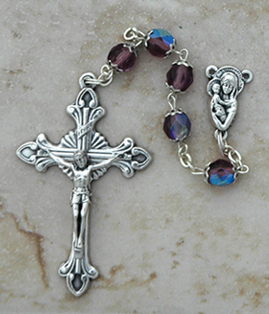 DR104A - Italian Cut Glass, Capped Rosary, Amethyst