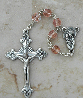 DR104P - Italian Cut Glass, Capped Rosary, Pink