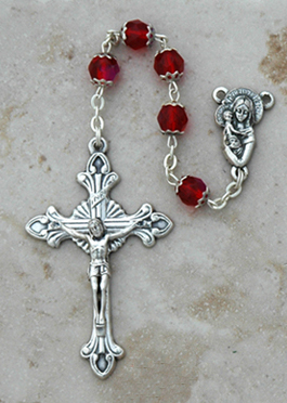 DR104R - Italian Cut Glass, Capped Rosary, Red
