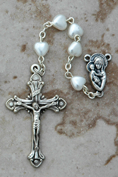 DR220W - Italian Pearl Heart Rosary, White