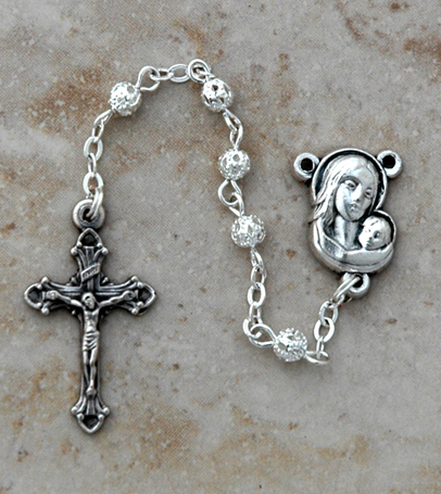 DR274 - Italian Metal Rosary, Silver Filigree Beads