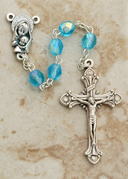 DR83AQ - Italian Cut Glass Rosary, Aqua