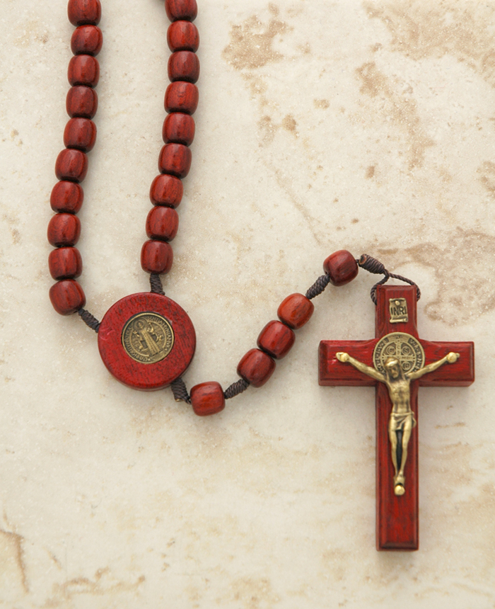 BA14LG - Brazilian Wood Rosary, St. Benedict