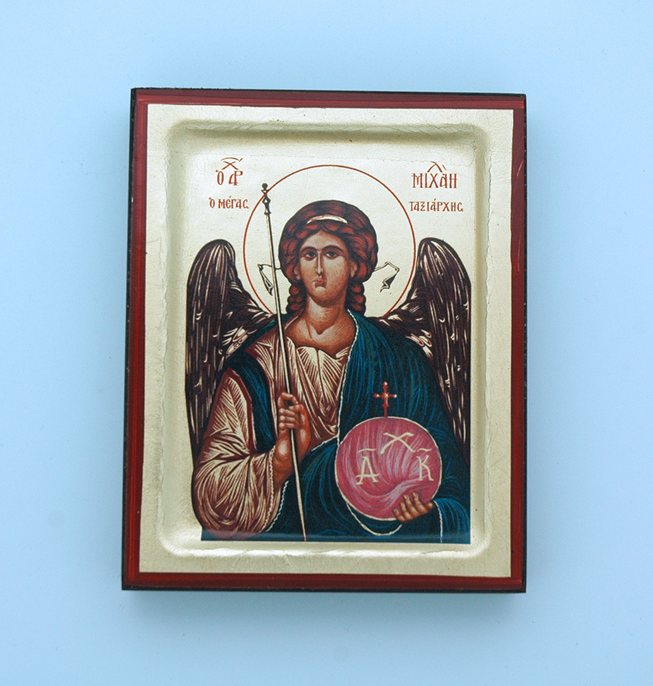 G0SF-M - Greek Hand Painted Serigraph, St. Michael, 4x5 in.