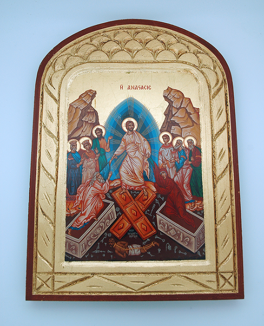 G2SKS-2 - Greek Icon, Hand Painted Serigraph, Resurrection, 14x10 in.
