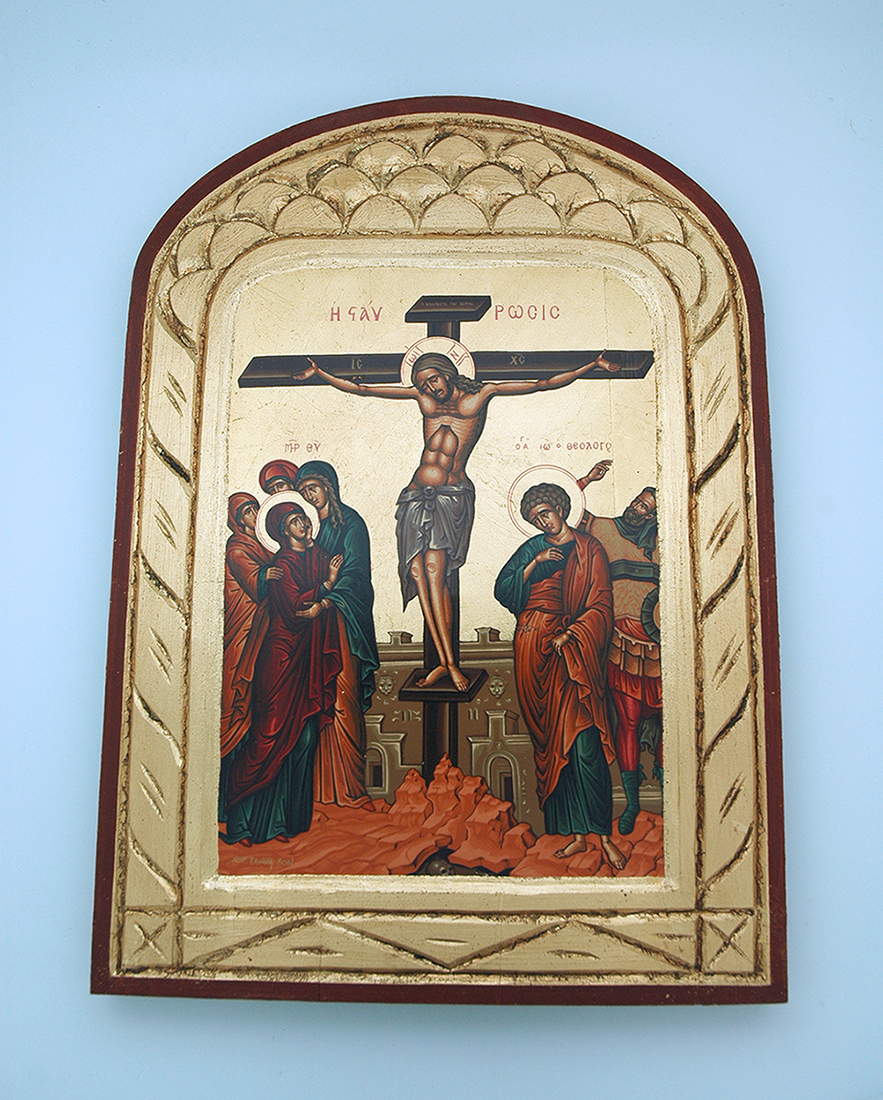 G2SKS-6 - Greek Icon, Hand Painted Serigraph, Crucifixion, 14x10 in.