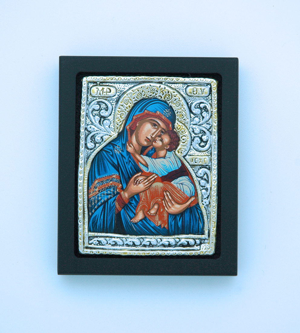 GEM03-MDB - Greek Icon, Sterling Silver Plated, Blue Madonna, 2 1/2 x 3 in.