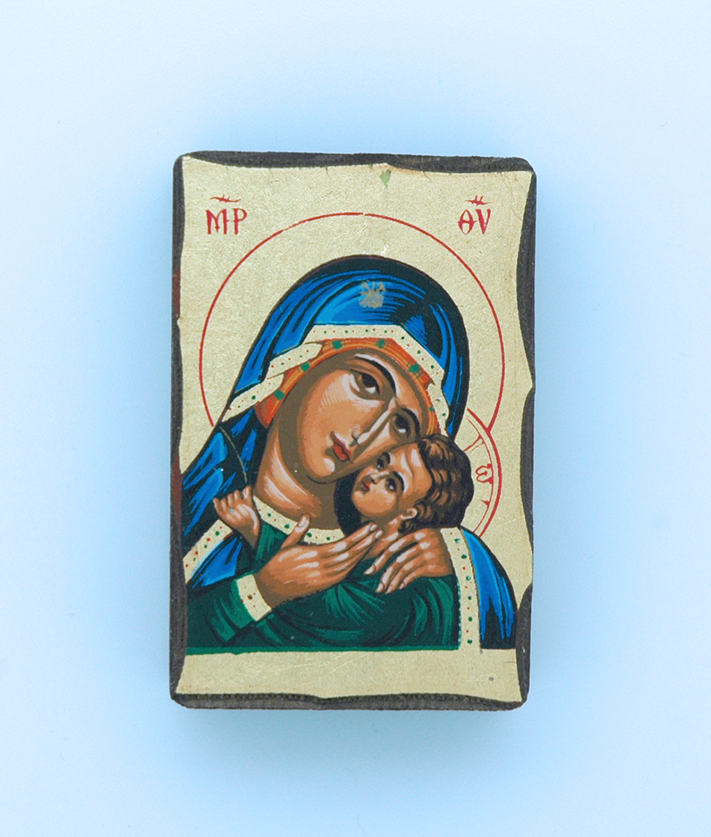 GMIN1-MDB - Greek Hand Painted Serigraph Table Icon, Blue Madonna, 2 1/2 x 1 1/2 in.