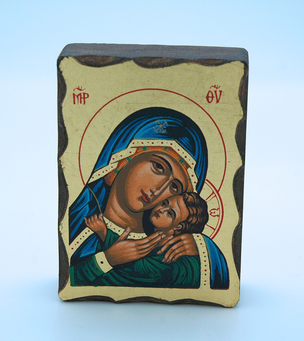 GMIN2-MDB - Greek Hand Painted Serigraph Table Icon, Blue Madonna, 2 1/2 x 3 1/2 in.