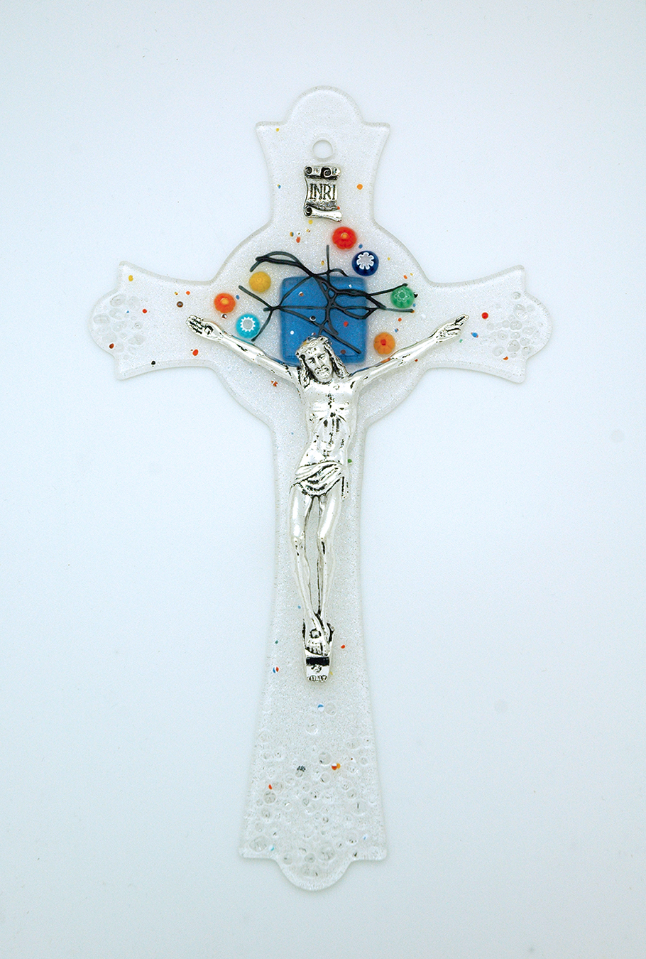 IG753 - Italian Genuine Murano Glass Crucifix, Geometric, 10 in.