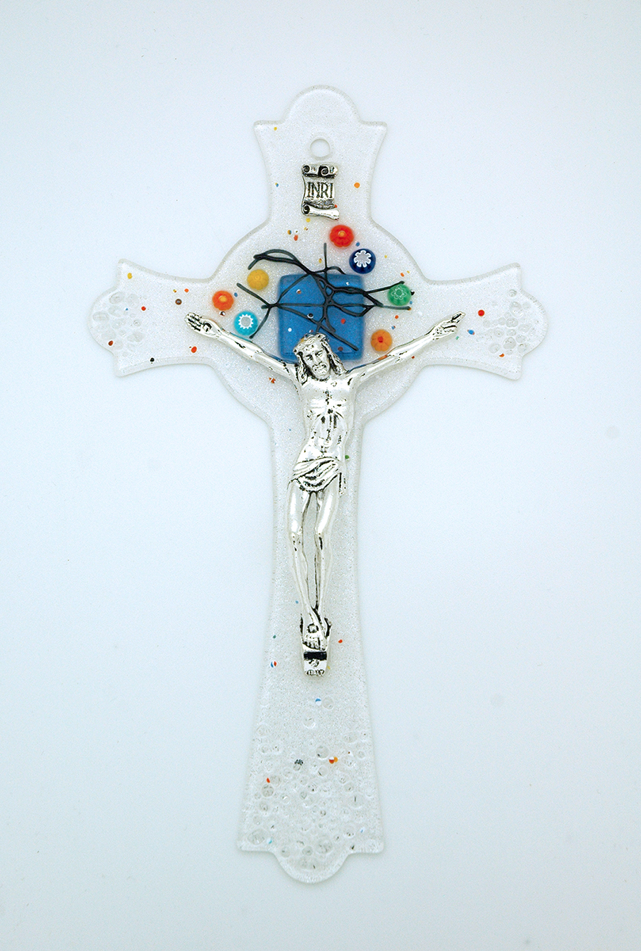 IG753 - Italian Genuine Murano Glass Crucifix, Geometric, 10 in.