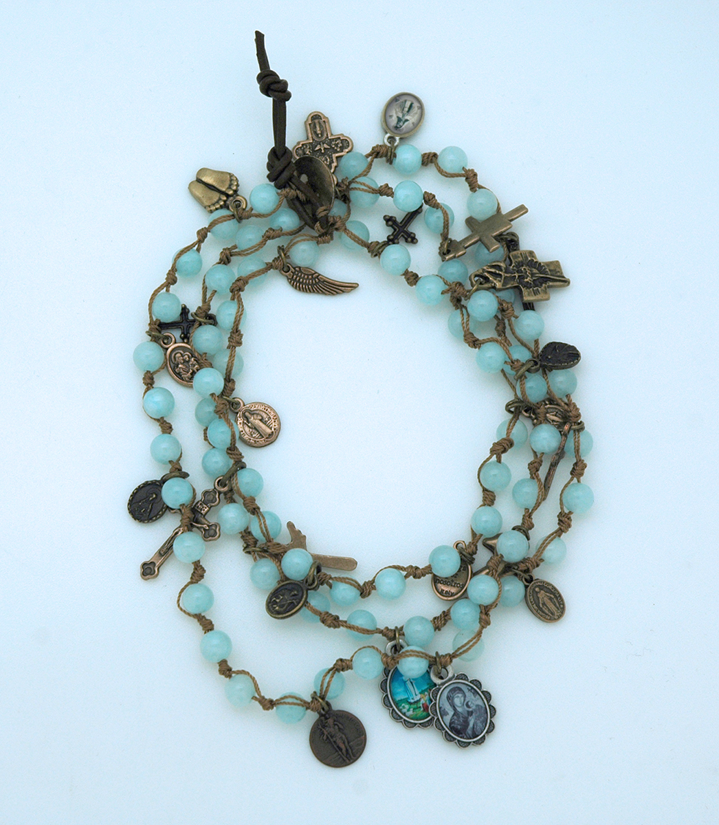 LA11346-AQ - Aquamarine Gemstone Wrap Bracelet