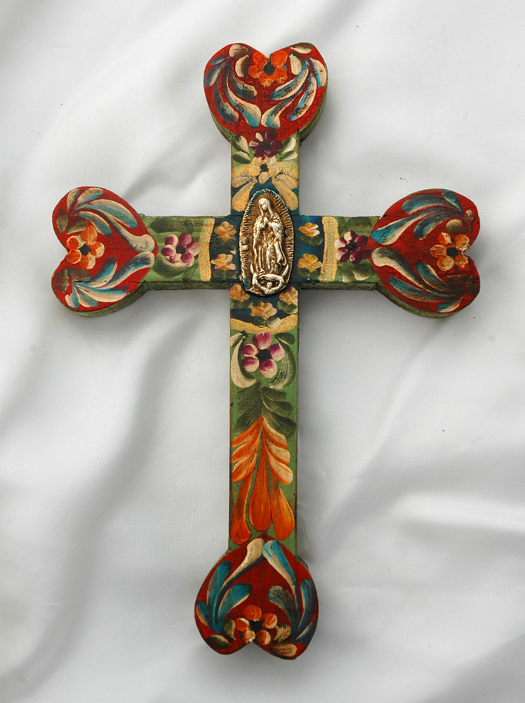 MXC9 - Mexican Hand Painted Cross, 9 in.