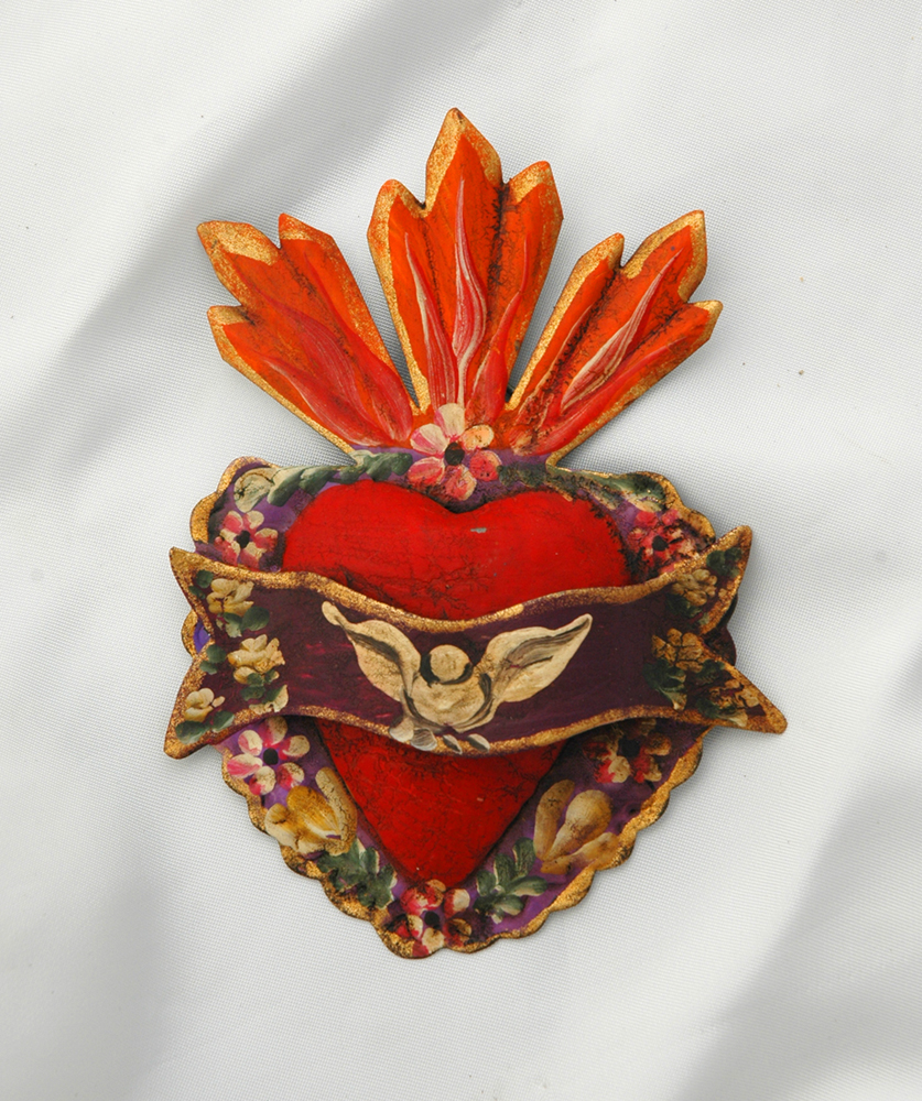 MXTH1 - Mexican Hand Painted Tin Heart, 5 in.