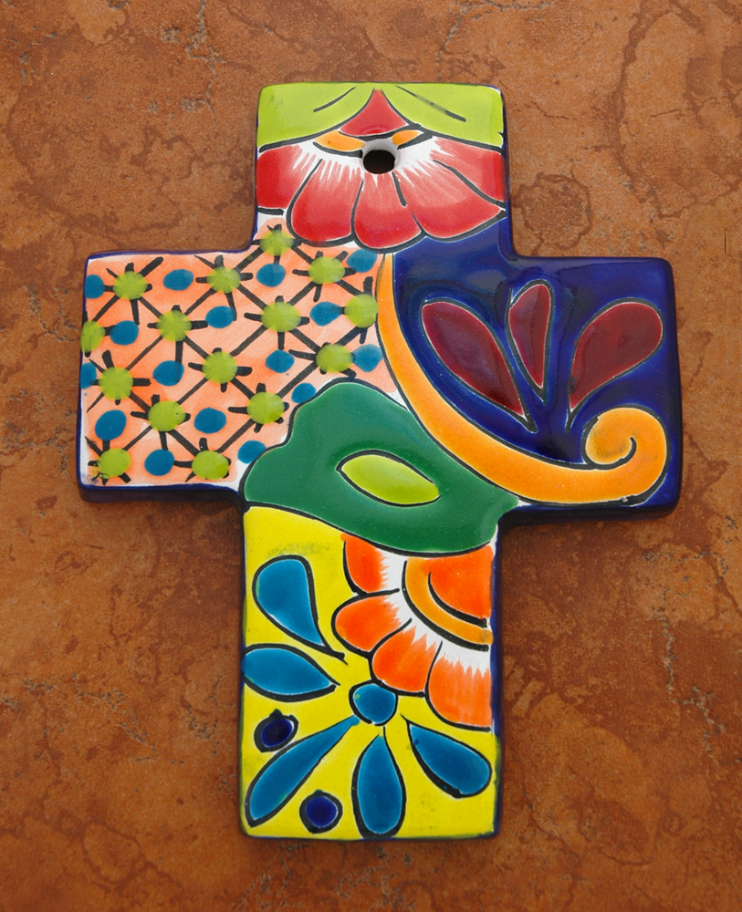 MXT5 - Ceramic Talavera Cross, 7 inches