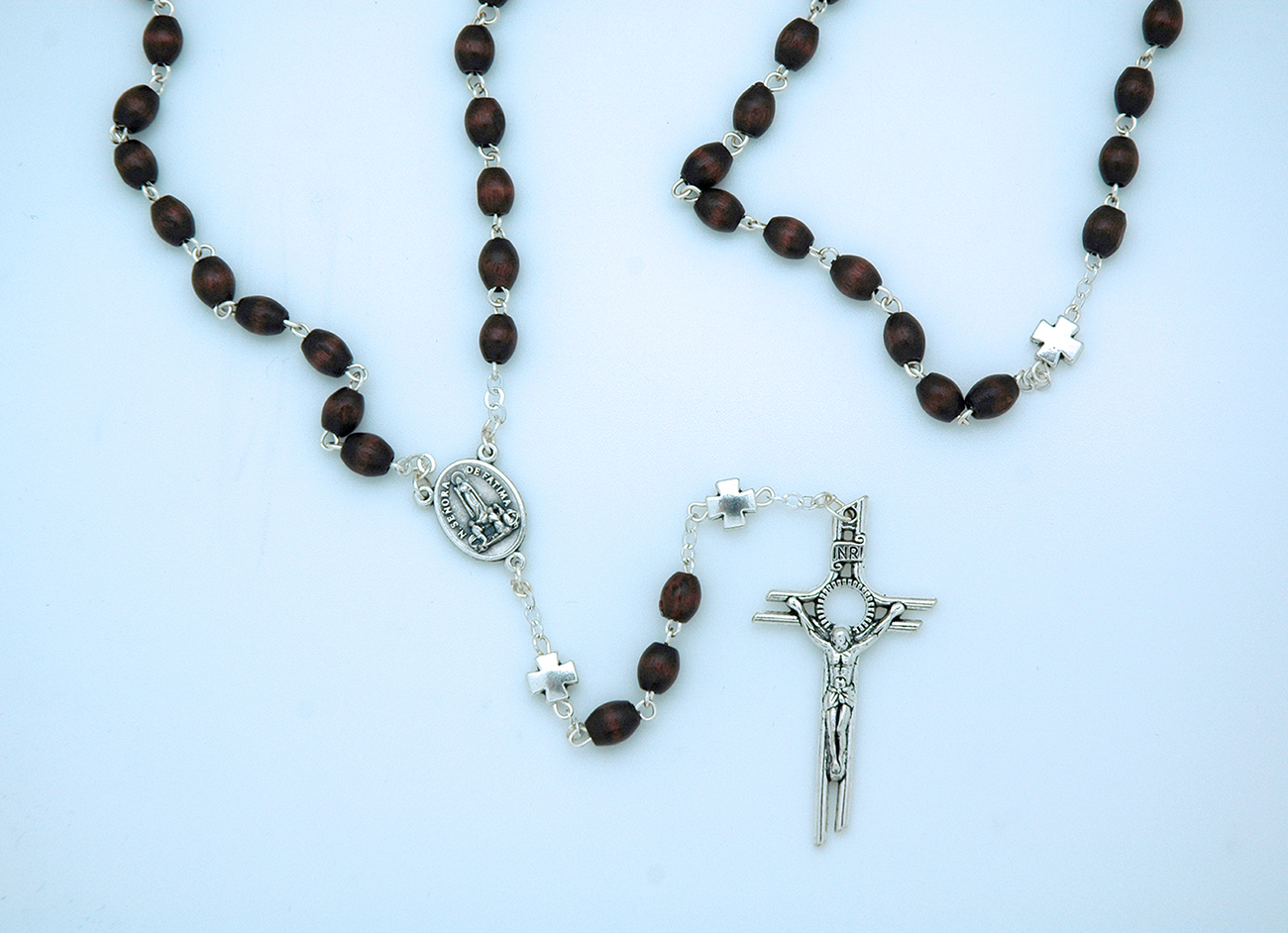 P3056 - Rosary from Fatima, Brown Oval Beads with Silver Our Father Beads