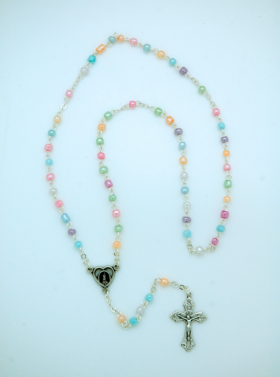P904 - 4 mm. Glass Pearl Rosary from Fatima, Multi-Color Pastels