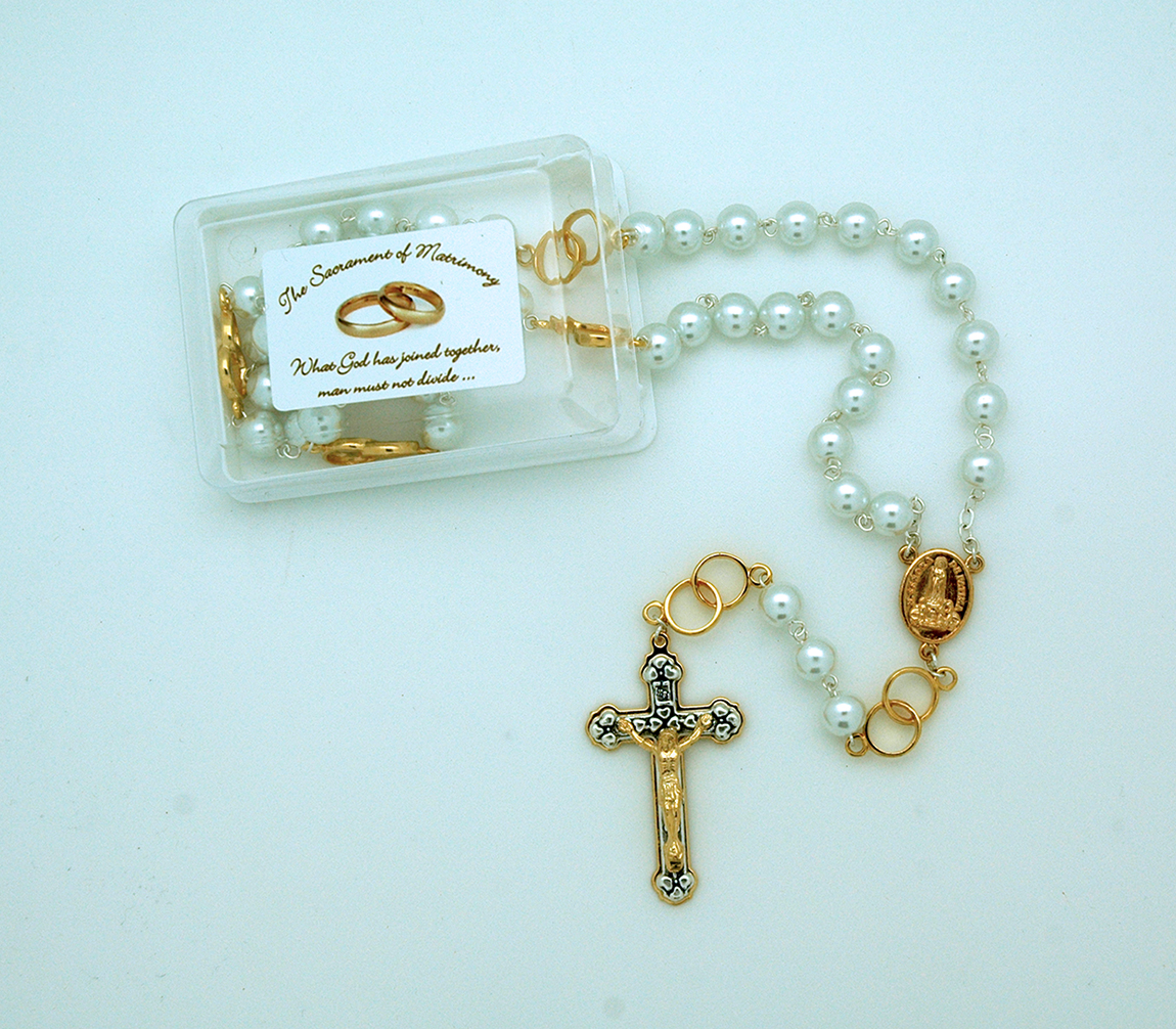 PMT403 - 7 mm. Glass Pearl Bride's Rosary from Fatima