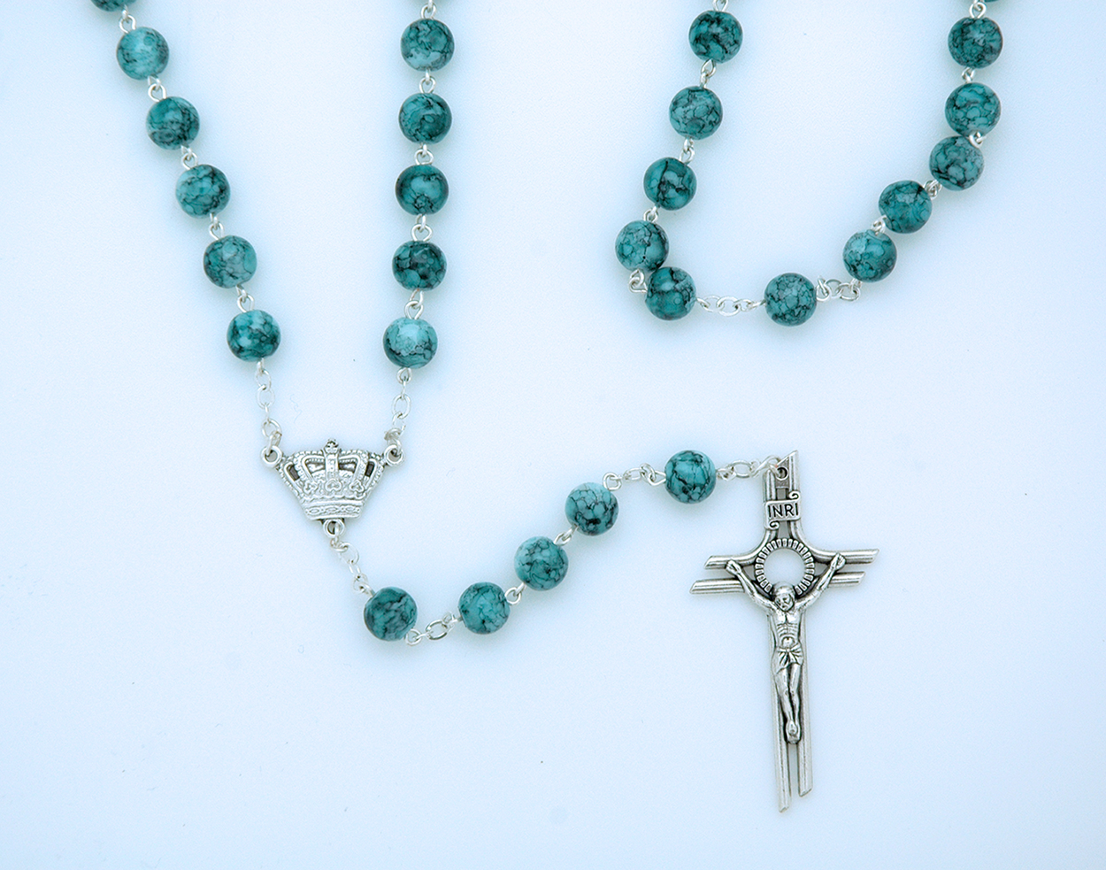 PV100B - 8 mm. Blue Glass Rosary from Fatima