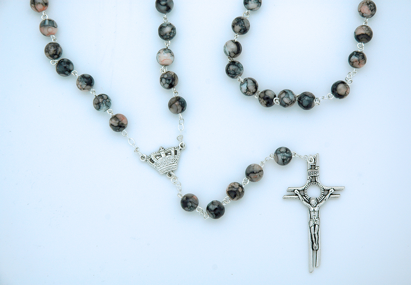 PV100GY - Grey/Coral Glass Rosary from Fatima