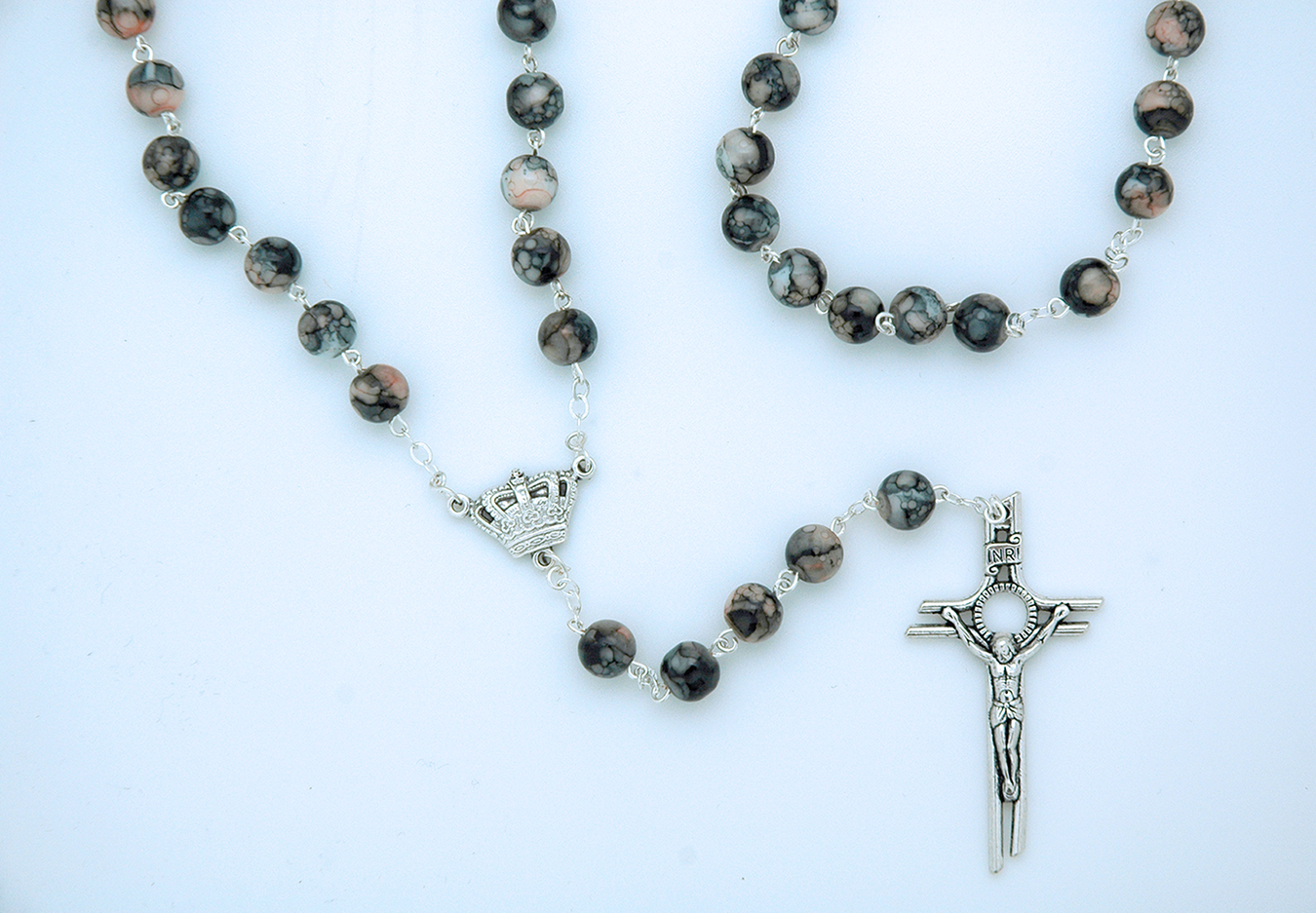 PV100GY - Grey/Coral Glass Rosary from Fatima