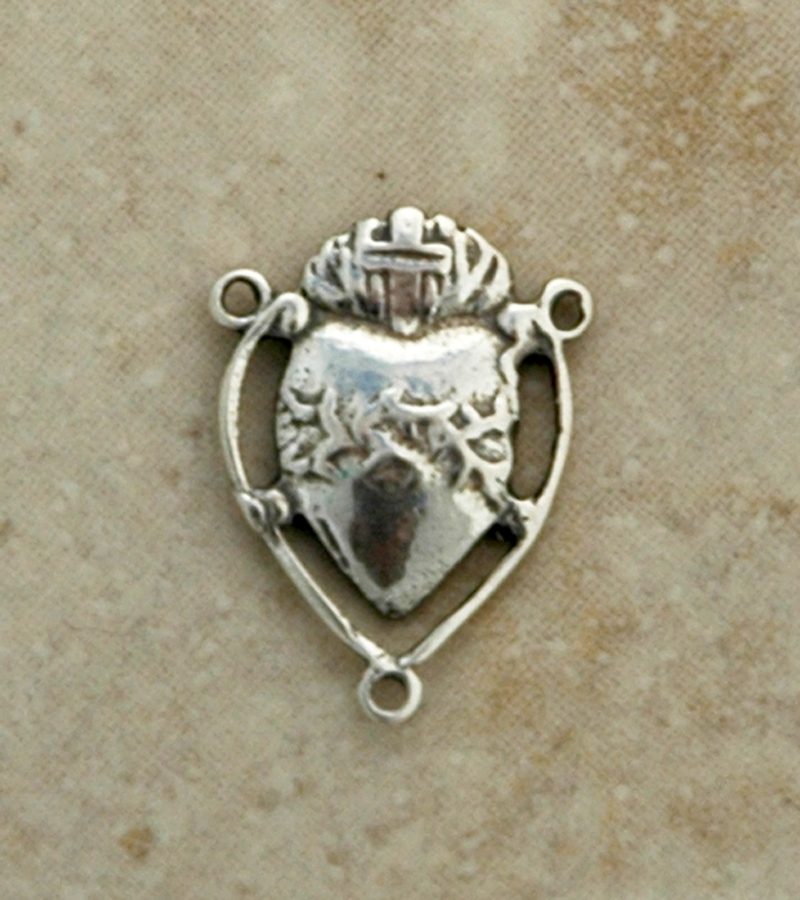 SS10 - Sterling Silver Center, Heart/Our Lady of Sorrows, 3/4 in.