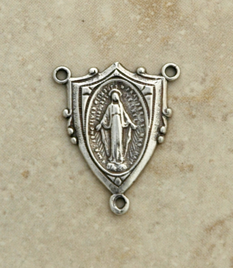 SS13 - Sterling Silver Center, Shield with Miraculous Medal, 1 in.
