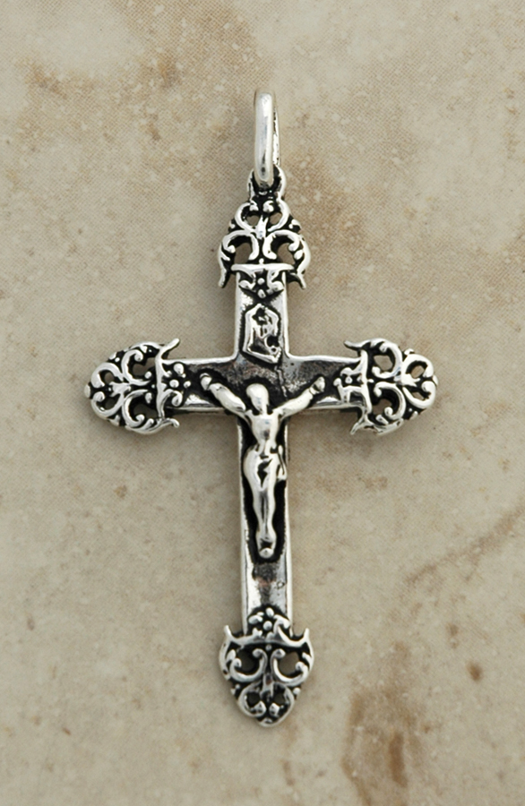 SSC24 - Sterling Silver Crucifix, France, 2 1/4 in.