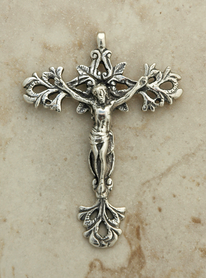SSC31 - Sterling Silver Crucifix, Latin America, Living Vine, 19th Century, 3 in.